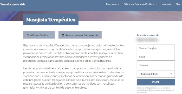 pagina del curso de masajista terapeutico