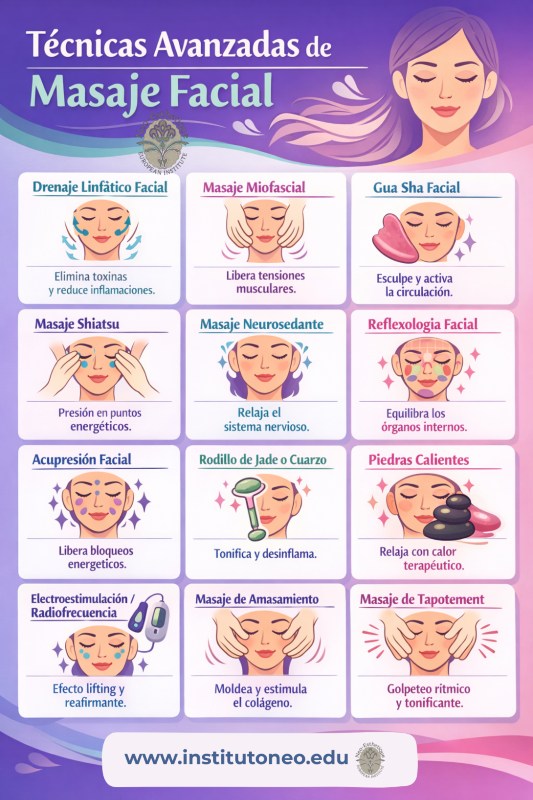 infografia con técnicas avanzadas de masaje facial 