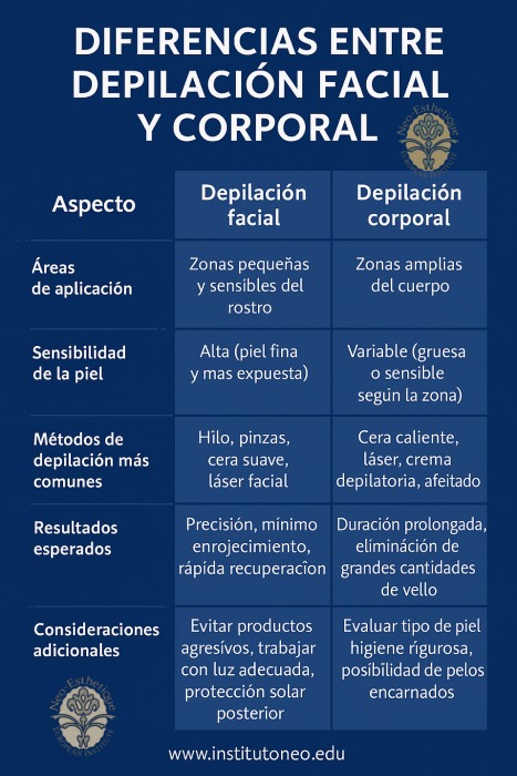 infografia con diferencias entre depilación facial y corporal