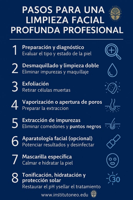 infografia con Pasos para una limpieza facial profunda profesional