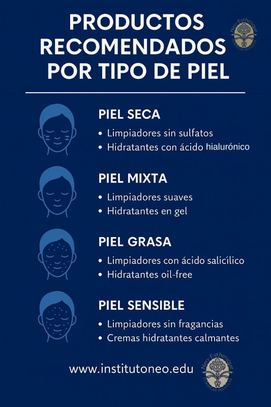 infografia con productos estéticos según el tipo de piel 